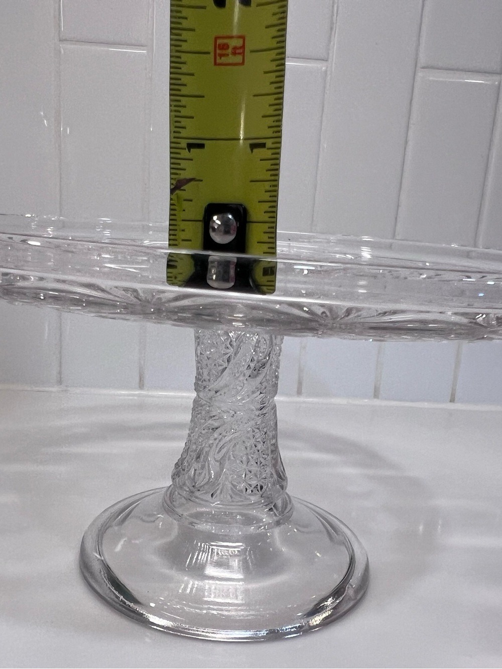 Antique 1890 McKee Glass Feather Pattern High Cake Stand Clear Pedestal EAPG 9” - Picture 4 of 7